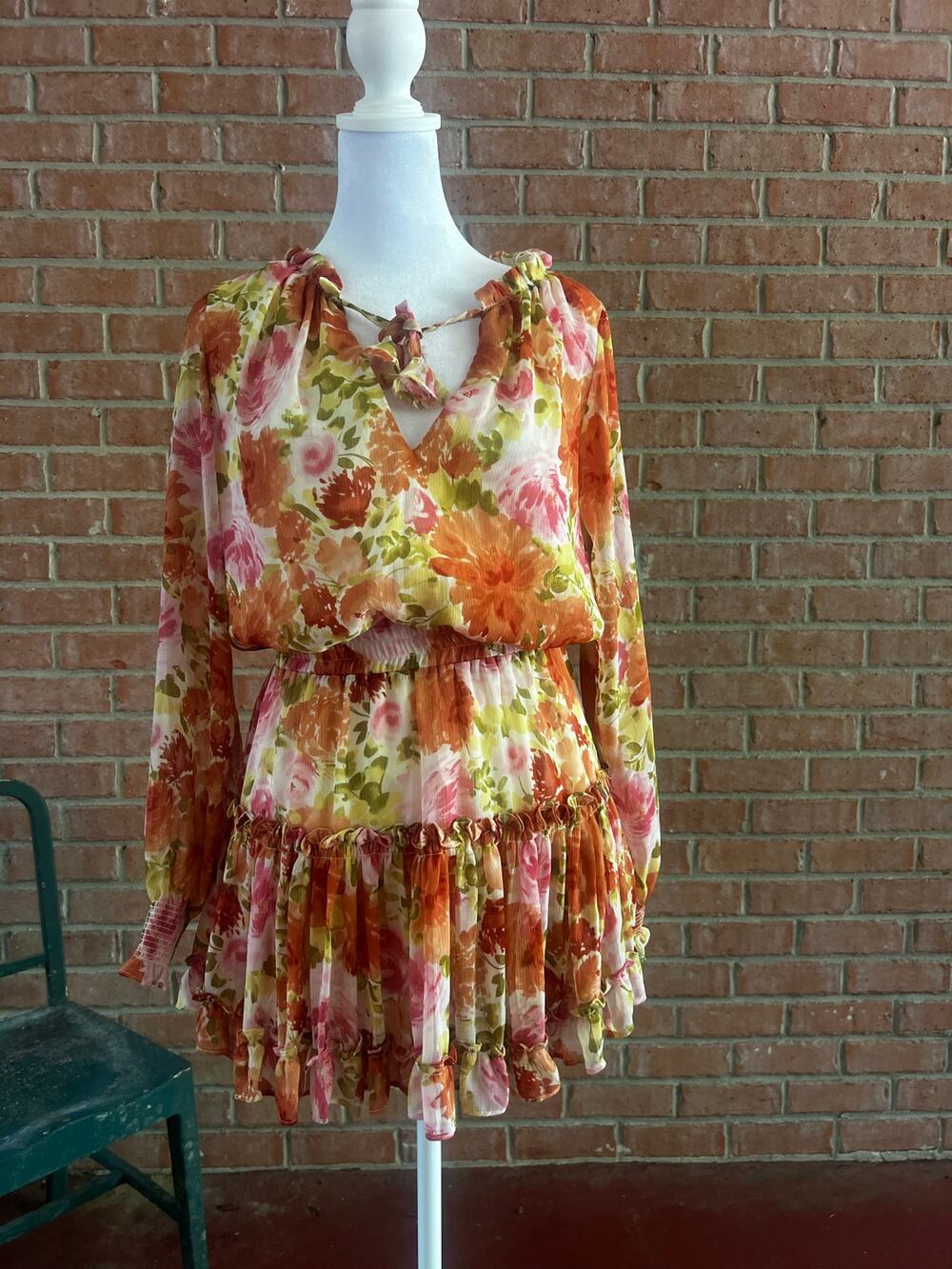 Skylar + Madison Floral Ruffle Mini Dress Size S Smocked Waist Boho